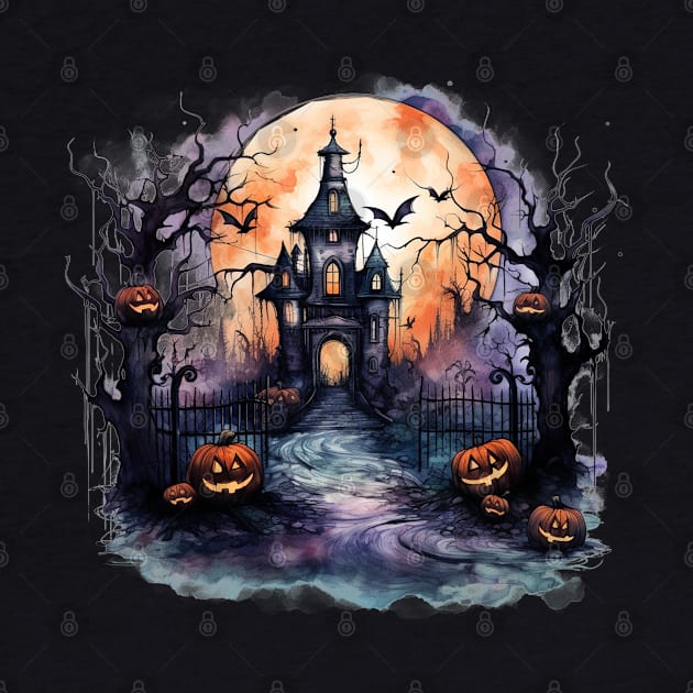 Scary Halloween Castle Watercolor Style by AnnaMDesigne